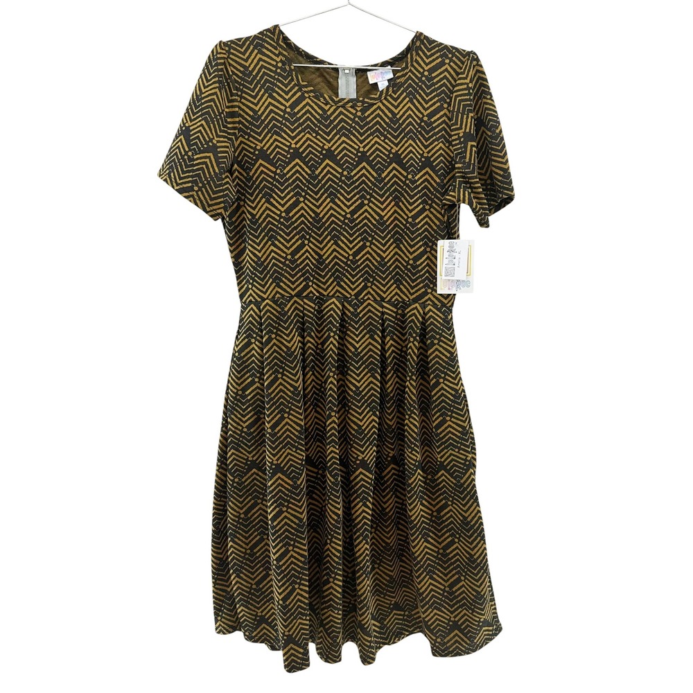 LULAROE Amelia Fit & Flare Dress • XL • black brown • boho office teacher modest